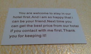 from Tony the hotel manager...